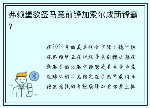 弗赖堡欲签马竞前锋加索尔成新锋霸？
